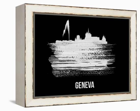 Geneva Skyline Brush Stroke - White-NaxArt-Framed Stretched Canvas