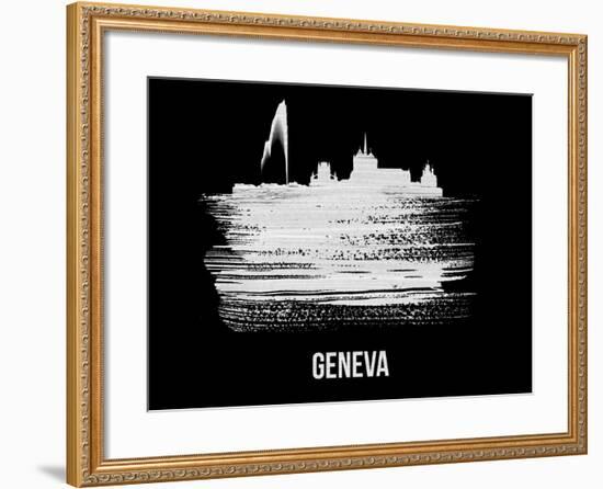 Geneva Skyline Brush Stroke - White-NaxArt-Framed Art Print