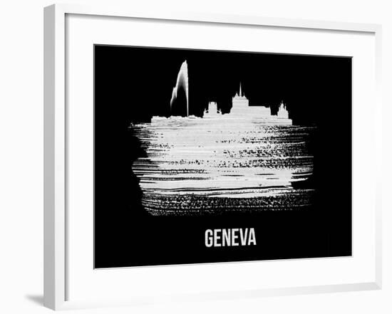 Geneva Skyline Brush Stroke - White-NaxArt-Framed Art Print