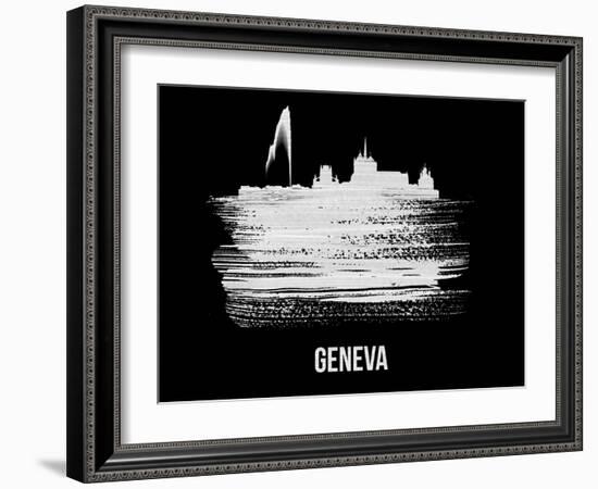 Geneva Skyline Brush Stroke - White-NaxArt-Framed Art Print