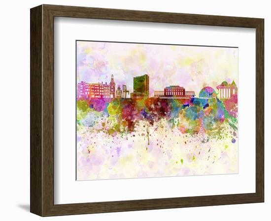 Geneva Skyline in Watercolor Background-paulrommer-Framed Art Print