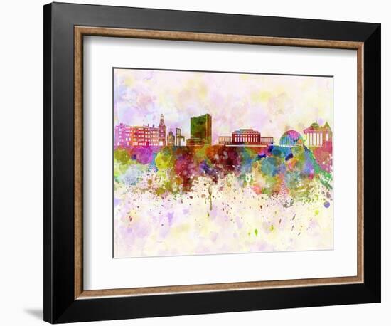 Geneva Skyline in Watercolor Background-paulrommer-Framed Art Print