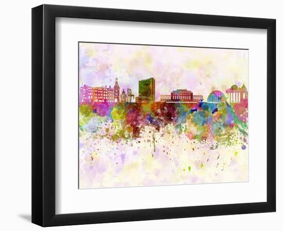 Geneva Skyline in Watercolor Background-paulrommer-Framed Art Print