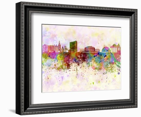 Geneva Skyline in Watercolor Background-paulrommer-Framed Art Print