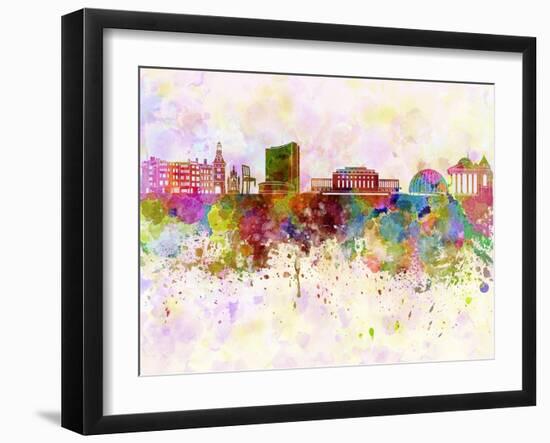 Geneva Skyline in Watercolor Background-paulrommer-Framed Art Print