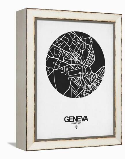 Geneva Street Map Black on White-NaxArt-Framed Stretched Canvas