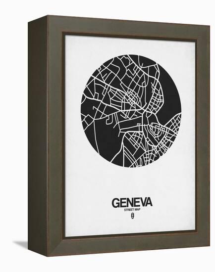 Geneva Street Map Black on White-NaxArt-Framed Stretched Canvas