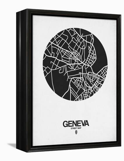 Geneva Street Map Black on White-NaxArt-Framed Stretched Canvas