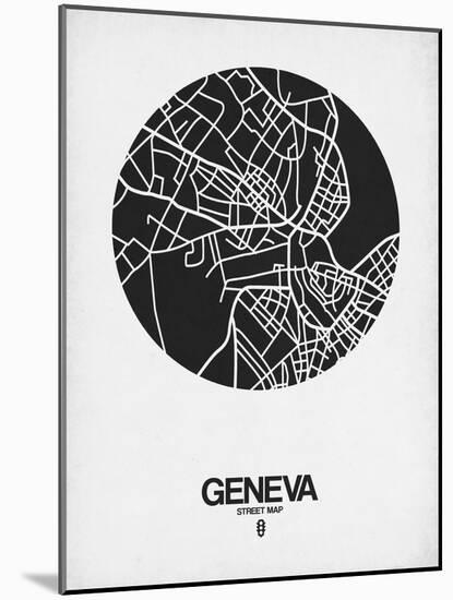 Geneva Street Map Black on White-NaxArt-Mounted Art Print