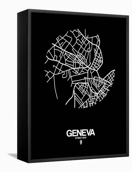 Geneva Street Map Black-NaxArt-Framed Stretched Canvas