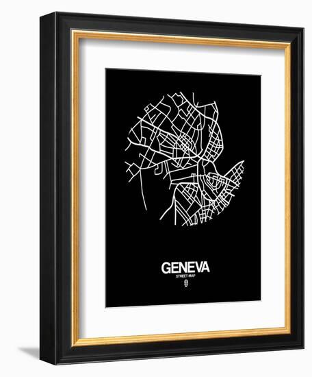 Geneva Street Map Black-NaxArt-Framed Art Print