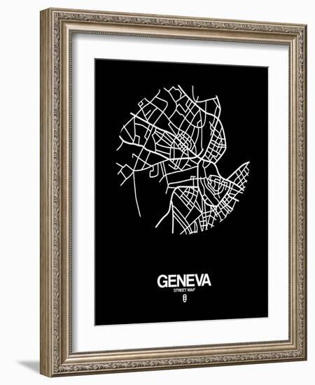 Geneva Street Map Black-NaxArt-Framed Art Print