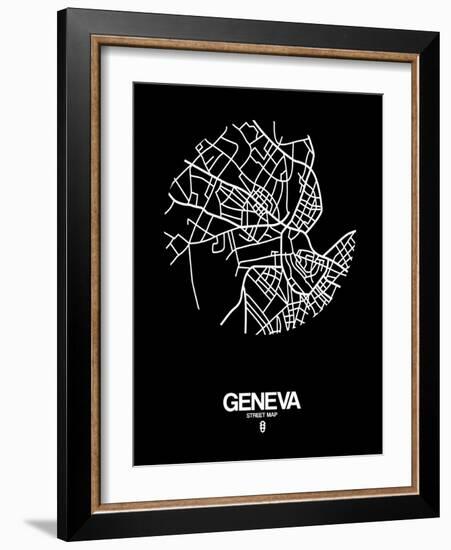 Geneva Street Map Black-NaxArt-Framed Art Print