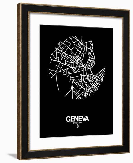 Geneva Street Map Black-NaxArt-Framed Art Print