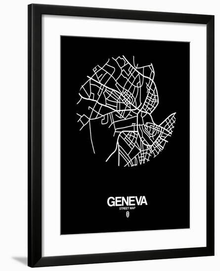 Geneva Street Map Black-NaxArt-Framed Art Print