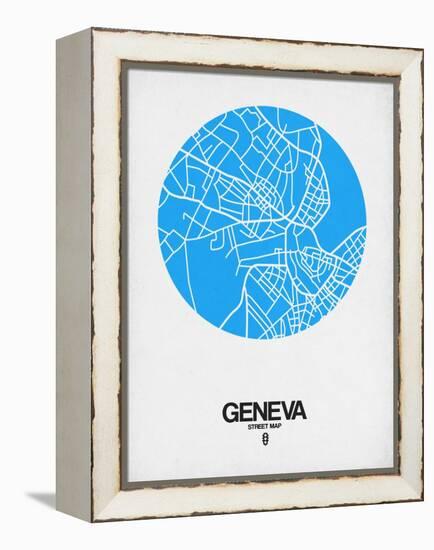 Geneva Street Map Blue-NaxArt-Framed Stretched Canvas