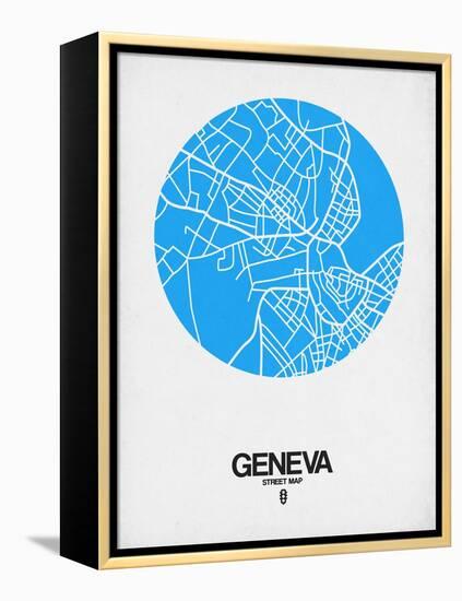 Geneva Street Map Blue-NaxArt-Framed Stretched Canvas
