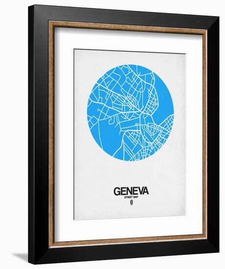 Geneva Street Map Blue-NaxArt-Framed Art Print