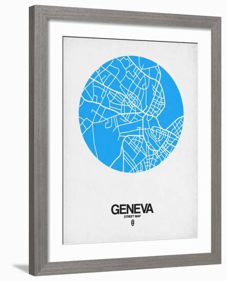 Geneva Street Map Blue-NaxArt-Framed Art Print