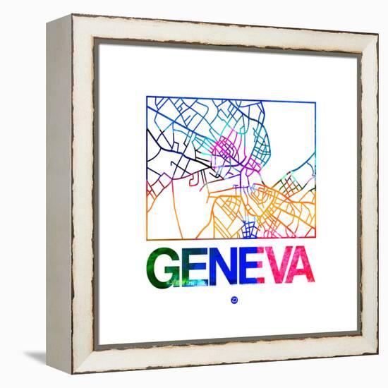 Geneva Watercolor Street Map-NaxArt-Framed Stretched Canvas