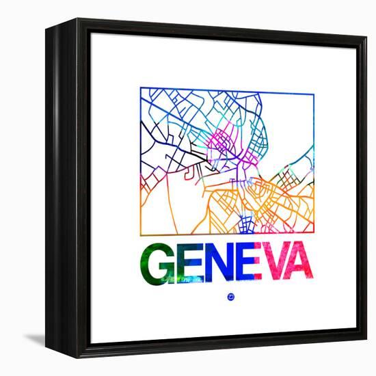 Geneva Watercolor Street Map-NaxArt-Framed Stretched Canvas