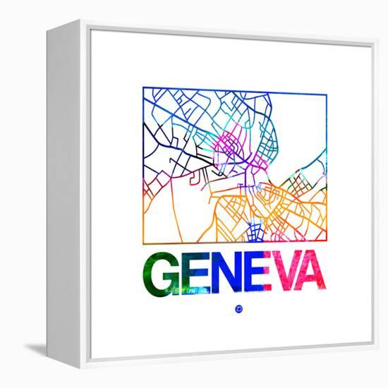 Geneva Watercolor Street Map-NaxArt-Framed Stretched Canvas