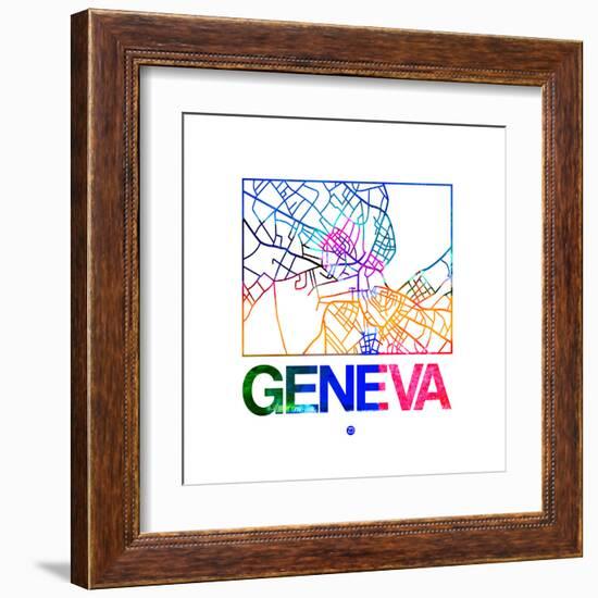 Geneva Watercolor Street Map-NaxArt-Framed Art Print