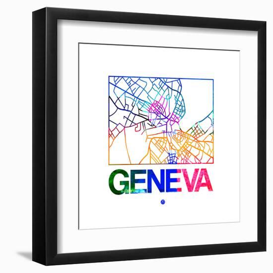 Geneva Watercolor Street Map-NaxArt-Framed Art Print