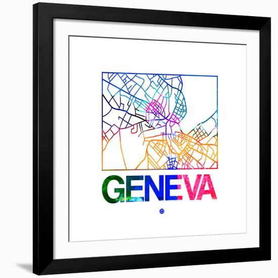 Geneva Watercolor Street Map-NaxArt-Framed Art Print