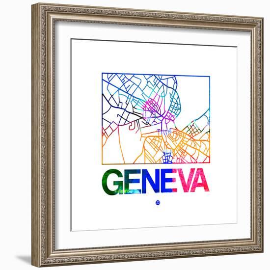 Geneva Watercolor Street Map-NaxArt-Framed Premium Giclee Print