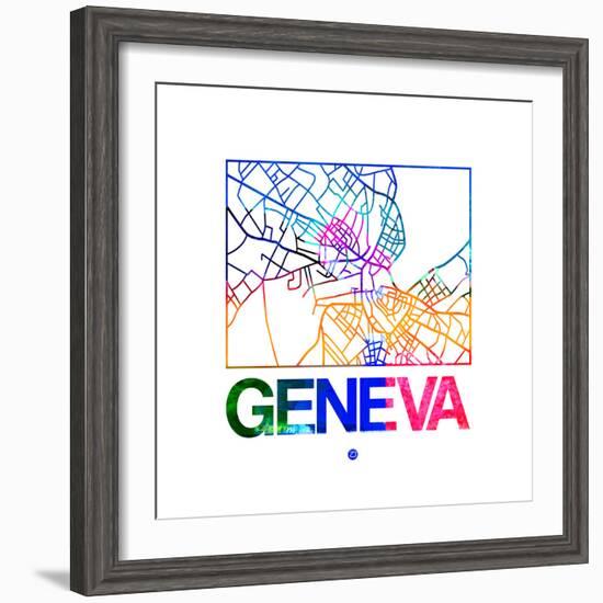 Geneva Watercolor Street Map-NaxArt-Framed Premium Giclee Print