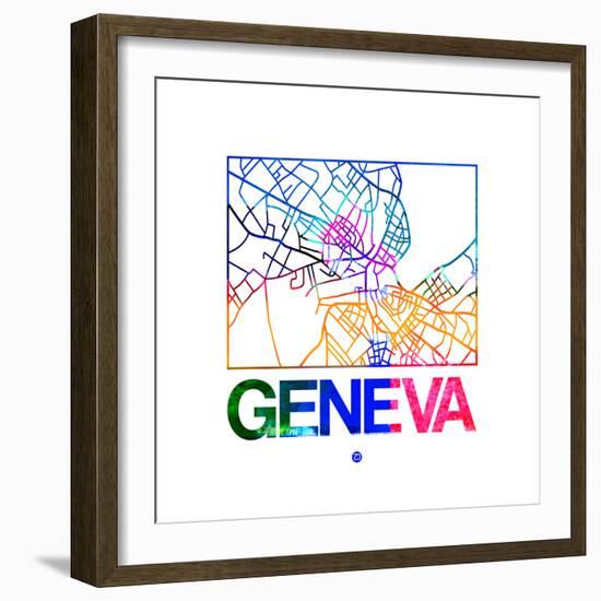 Geneva Watercolor Street Map-NaxArt-Framed Premium Giclee Print