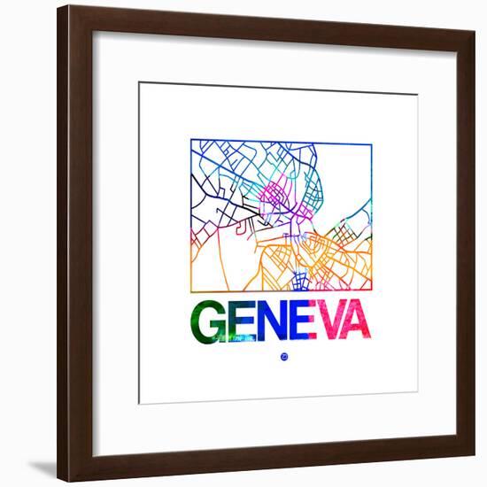 Geneva Watercolor Street Map-NaxArt-Framed Premium Giclee Print