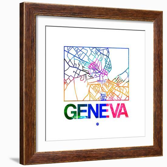 Geneva Watercolor Street Map-NaxArt-Framed Premium Giclee Print