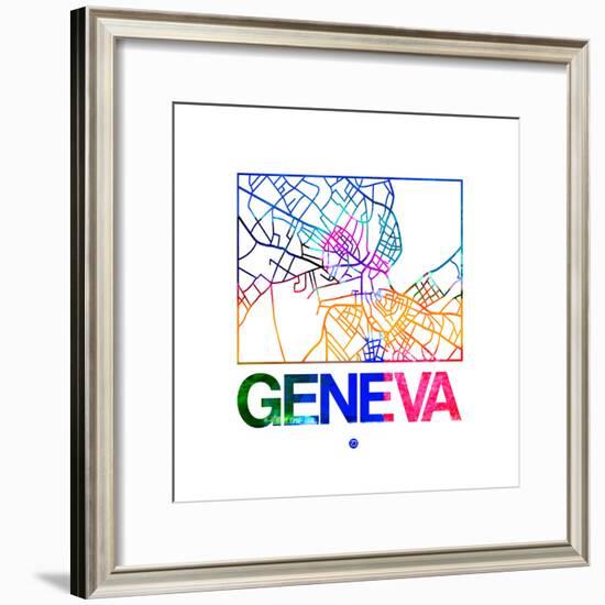 Geneva Watercolor Street Map-NaxArt-Framed Premium Giclee Print