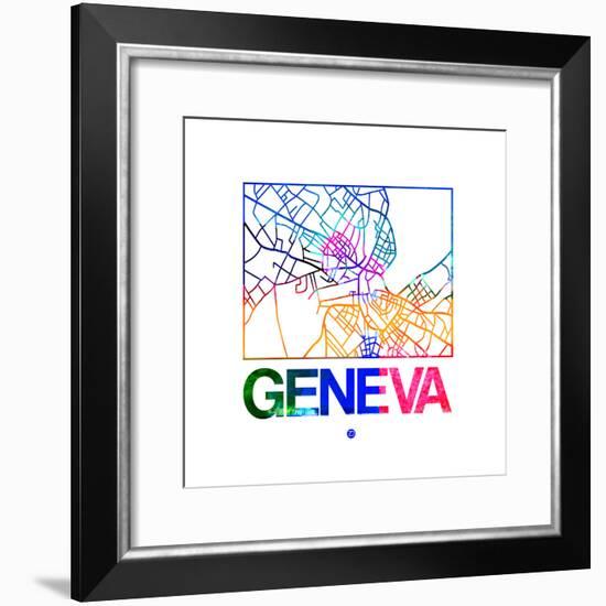 Geneva Watercolor Street Map-NaxArt-Framed Premium Giclee Print