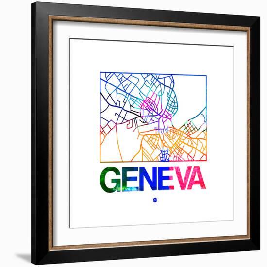 Geneva Watercolor Street Map-NaxArt-Framed Premium Giclee Print