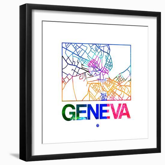 Geneva Watercolor Street Map-NaxArt-Framed Premium Giclee Print