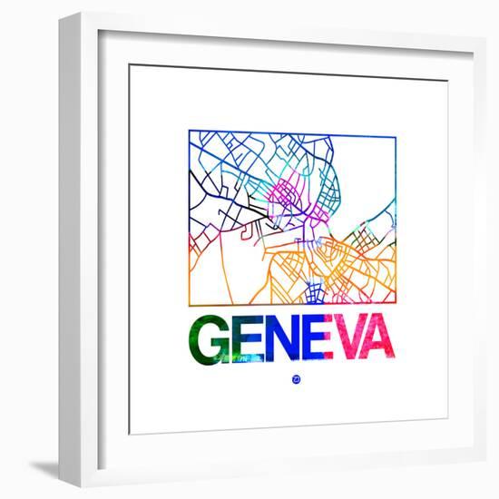 Geneva Watercolor Street Map-NaxArt-Framed Premium Giclee Print