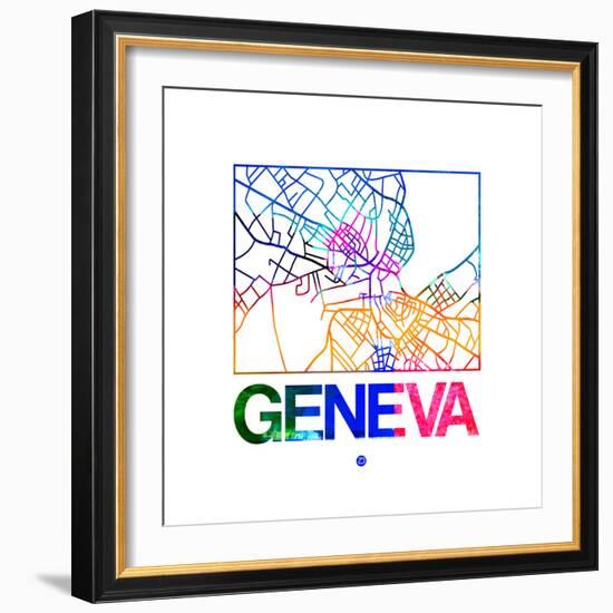 Geneva Watercolor Street Map-NaxArt-Framed Premium Giclee Print