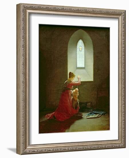 Genevieve of Brabant Baptising Her Son in Prison-Jean Baptiste Mallet-Framed Giclee Print