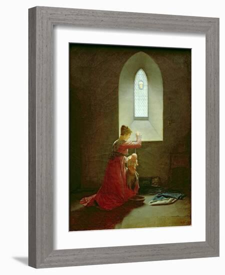 Genevieve of Brabant Baptising Her Son in Prison-Jean Baptiste Mallet-Framed Giclee Print