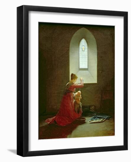 Genevieve of Brabant Baptising Her Son in Prison-Jean Baptiste Mallet-Framed Giclee Print