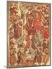 Genghis Khan and His Wife Bortei Enthroned Before Courtiers, by Rashid Ad-Din (1247-1318)-null-Mounted Giclee Print