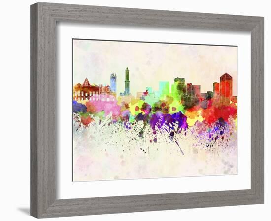 Genoa Skyline in Watercolor Background-paulrommer-Framed Art Print