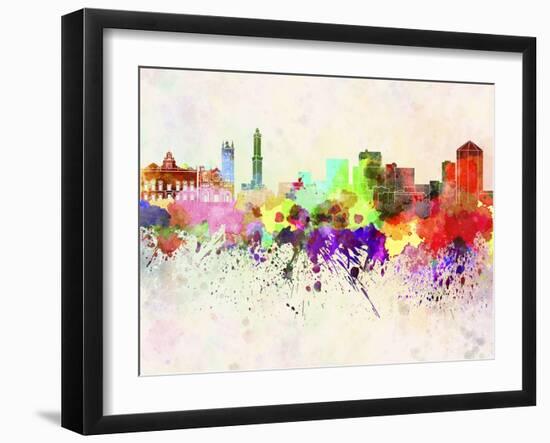 Genoa Skyline in Watercolor Background-paulrommer-Framed Art Print