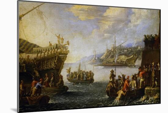 Genoese Troops Boarding Galen in Port of Genoa-Cornelis De Wael-Mounted Giclee Print