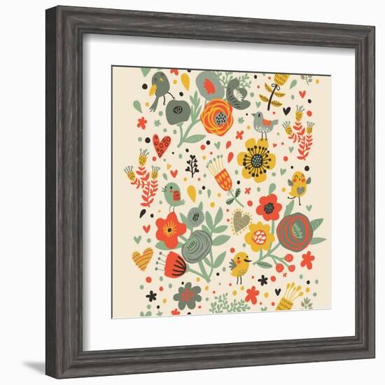 Gentle Floral Pattern in Bright Colors-smilewithjul-Framed Art Print