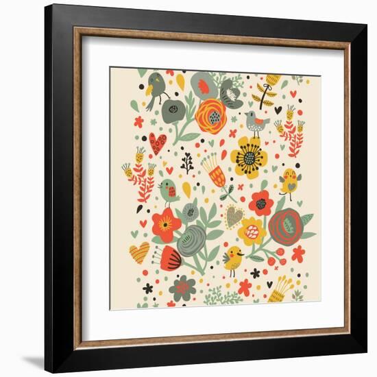 Gentle Floral Pattern in Bright Colors-smilewithjul-Framed Art Print