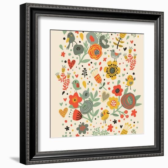 Gentle Floral Pattern in Bright Colors-smilewithjul-Framed Art Print